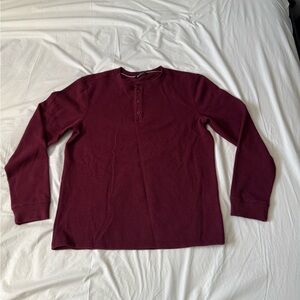 Members Mark Thermal Henley Shirt Mens Large Burgundy Long Sleeve Waffle Knit